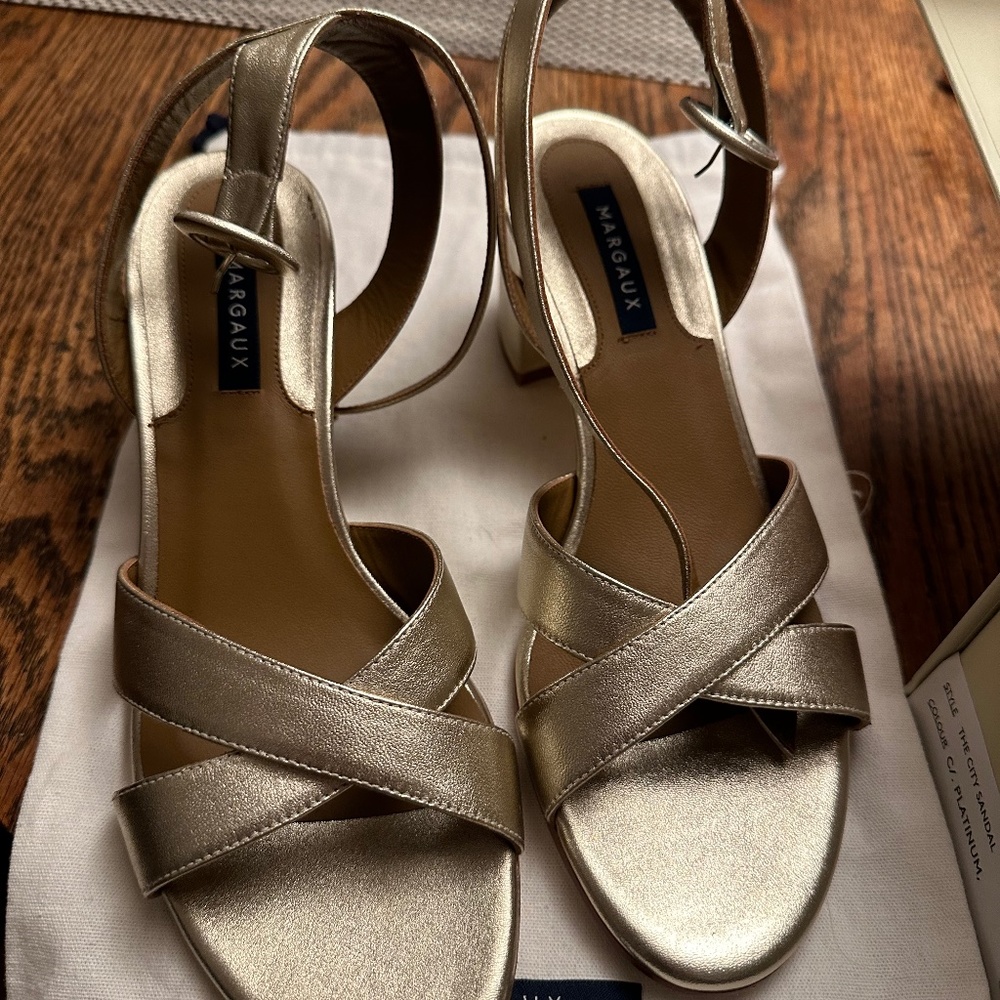 Margaux Womens “City” Sandal Italian Leather Cross Strap Peep Toe Gold Shoes